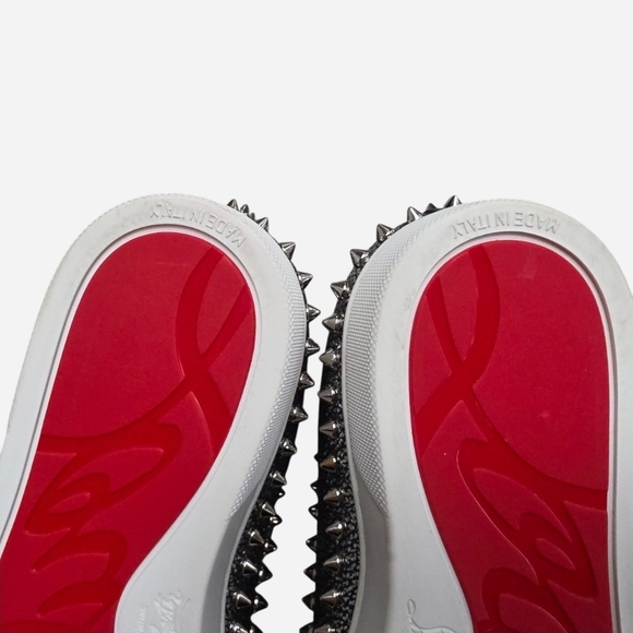 Christian Louboutin Pik Boat Metallic Silver Leather Spiked Slip On Sneakers 40 - Picture 9 of 13